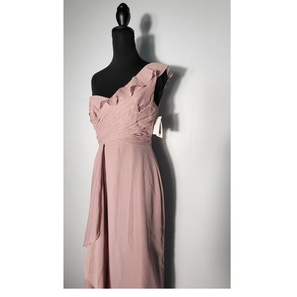 David's Bridal One Shoulder Chiffon Formal Dress with Cascading detail Size 2 - Picture 8 of 12